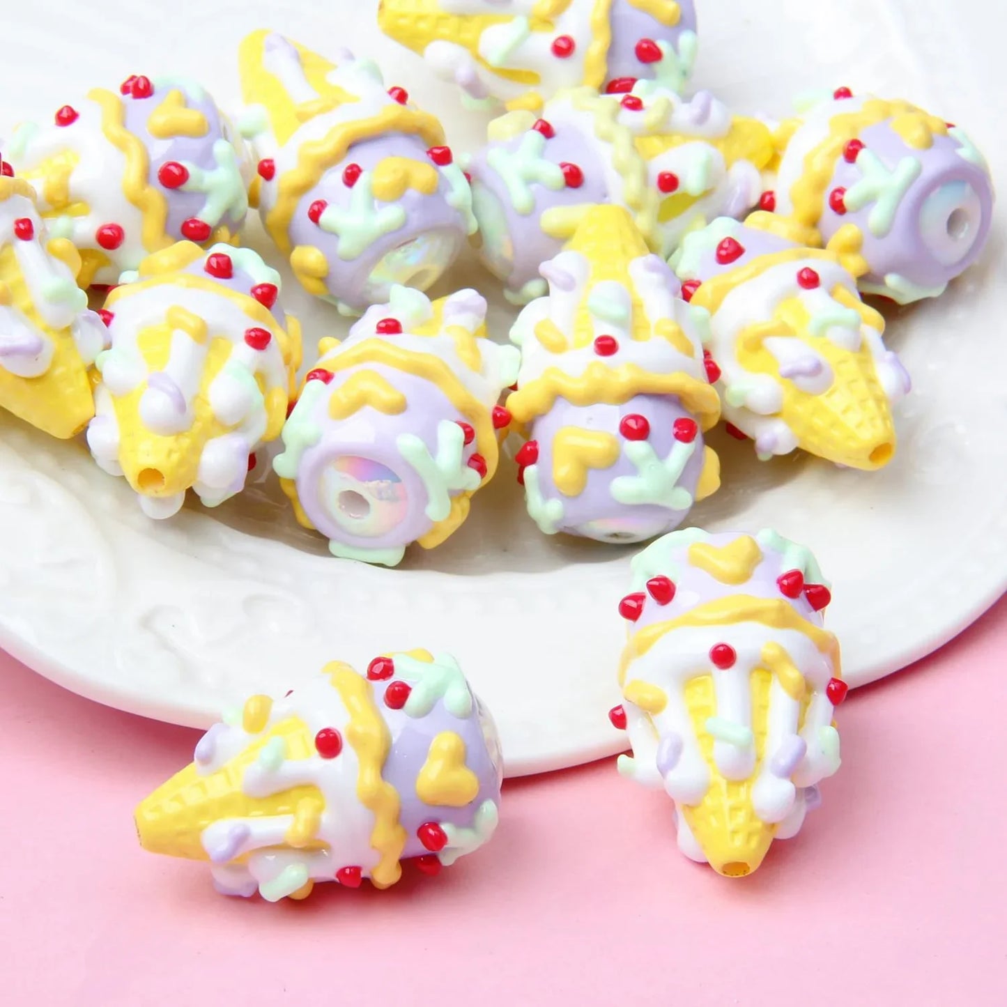 Heavy Oil Hand Painted Ice Cream Beaded Acrylic Hand Painted Beads