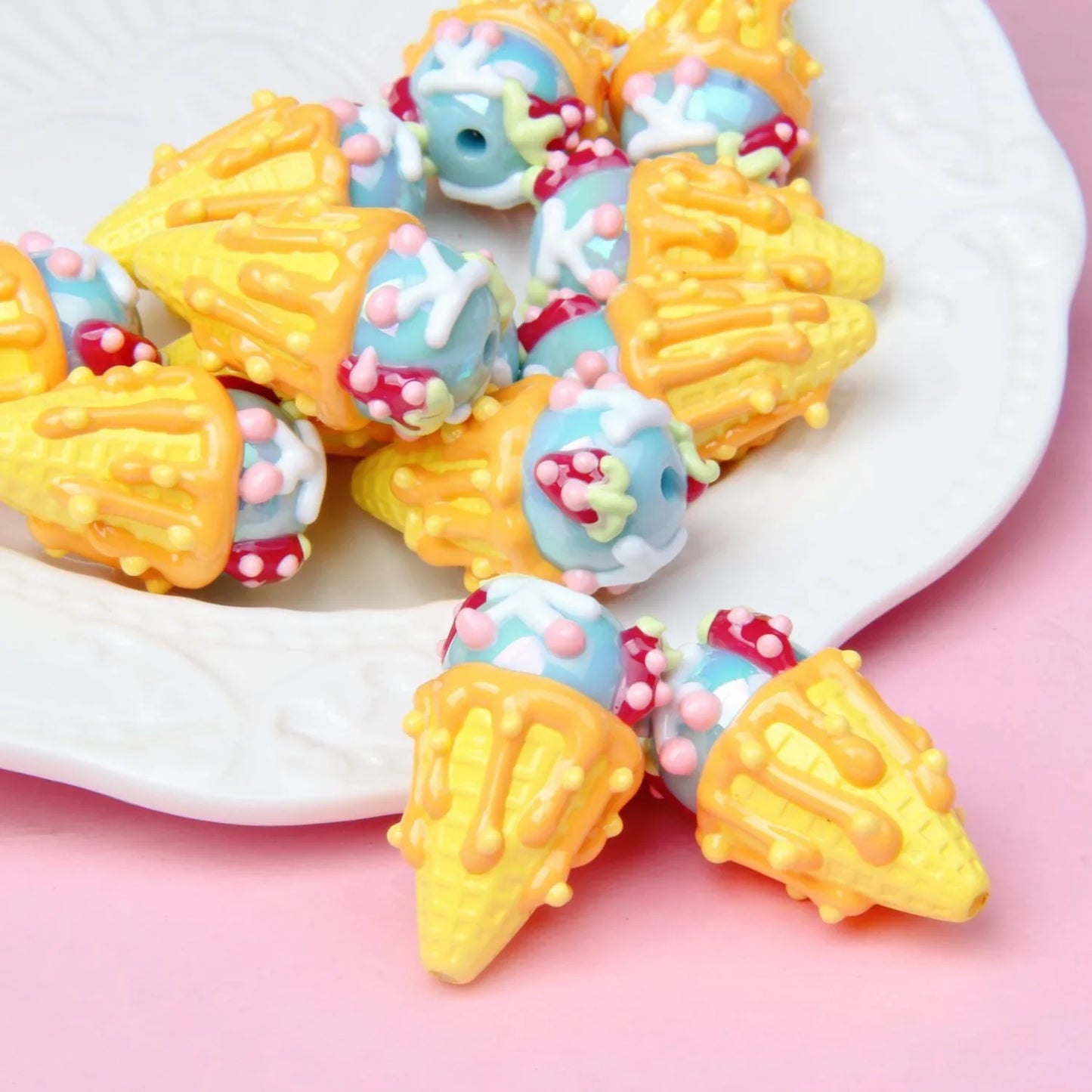 Heavy Oil Hand Painted Ice Cream Beaded Acrylic Hand Painted Beads