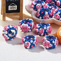 Beaded dark blue cream rose ring