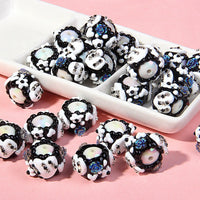 White Bead Black Cream White Love Blue Flower
