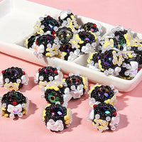Black Bead Black Cream White Bow Red White Bead