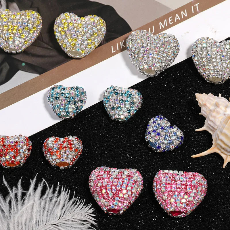 Rhinestone Claw Chain Love Diamond Ball Acrylic Straight Hole Beads 5PCS