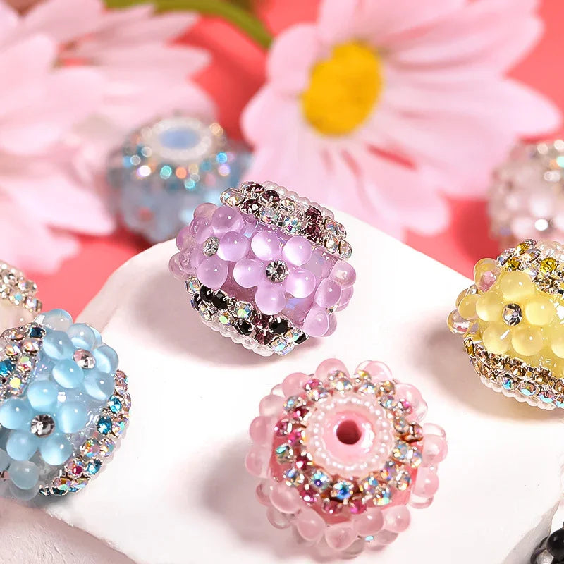 Diamond-encrusted Five-petal Nepalese Beads, Rhinestone Chain and Diamond Ball Beads