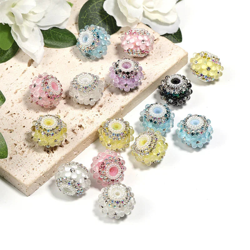 Diamond-encrusted Five-petal Nepalese Beads, Rhinestone Chain and Diamond Ball Beads