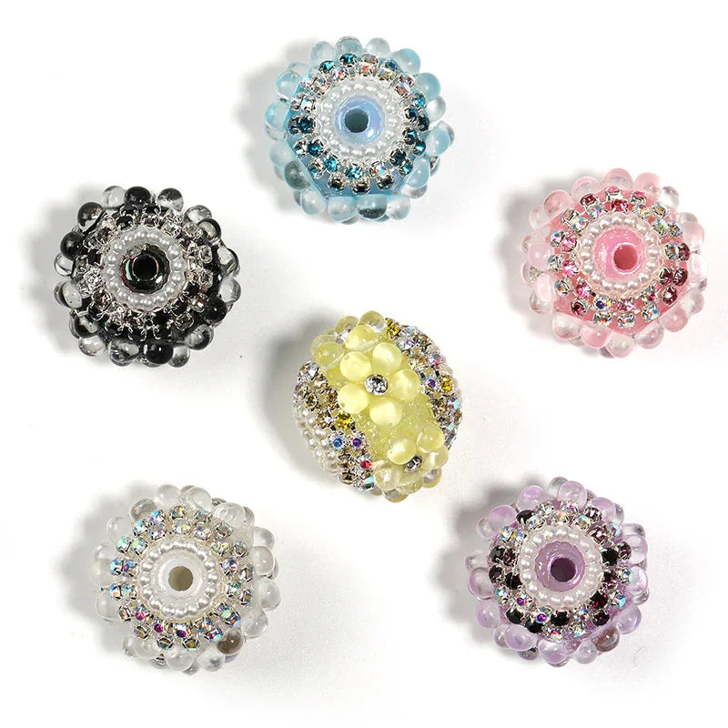 Diamond-encrusted Five-petal Nepalese Beads, Rhinestone Chain and Diamond Ball Beads