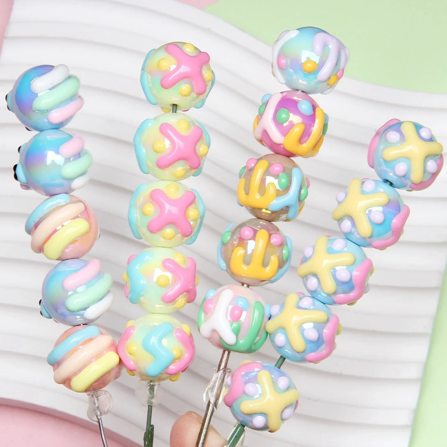 16MM Cream Color Dopamine Hand-painted Beads Round Beads Acrylic Beads