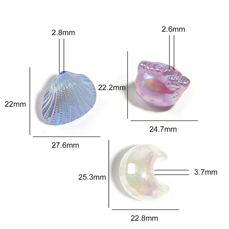 UV-plated Glitter KT Cat Beads Moon Shell Acrylic Beads