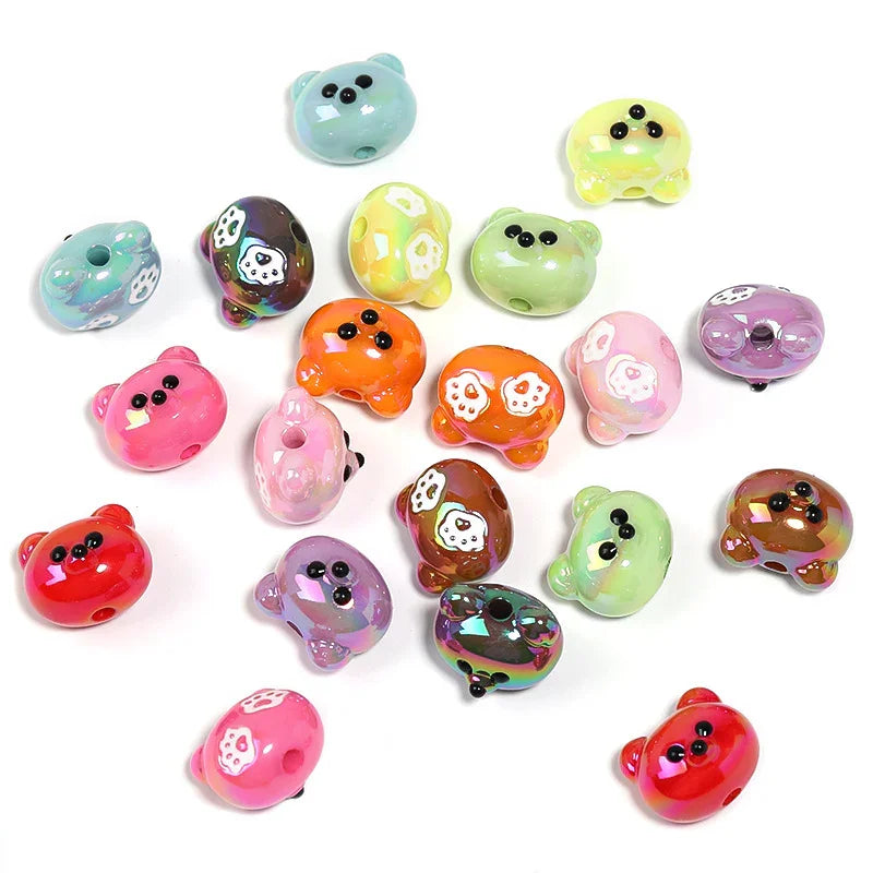 Solid Color Red Panda Beads UV Electroplated Acrylic Vertical Hole Beads