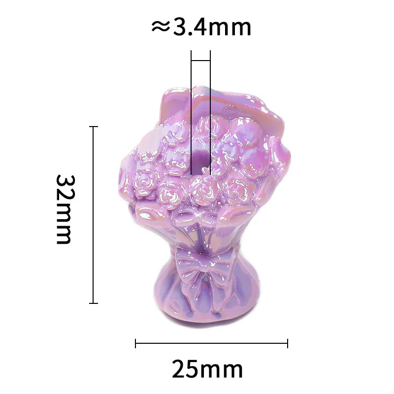 UV-plated Colored Bow Bouquet Vertical Hole Beaded Solid Color Rose Bouquet Acrylic Beads