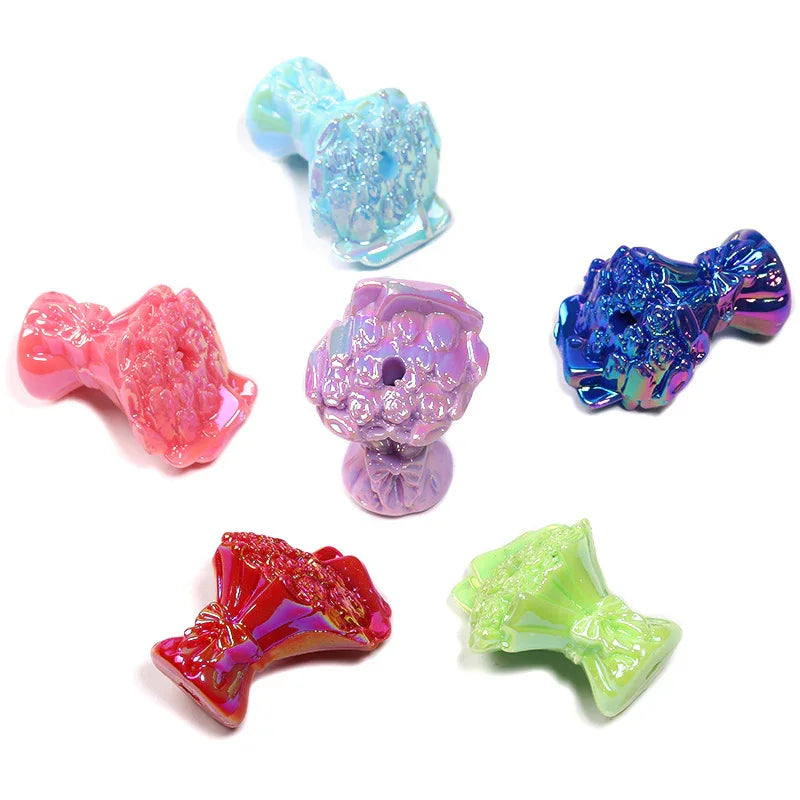 UV-plated Colored Bow Bouquet Vertical Hole Beaded Solid Color Rose Bouquet Acrylic Beads