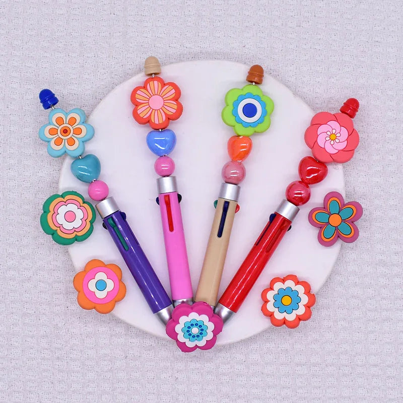 Flower Silicone Focus Beaded Ballpoint Pen Double-Sided Focus Bead (Without Pen)