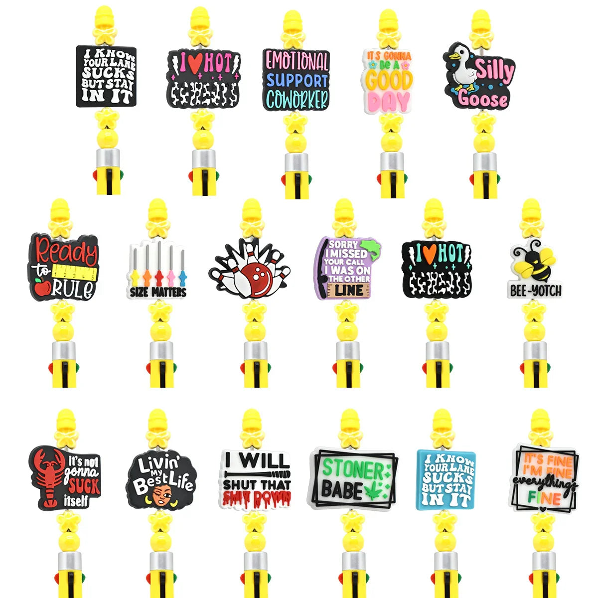 Colorful Slogan Silicone Focus Beads