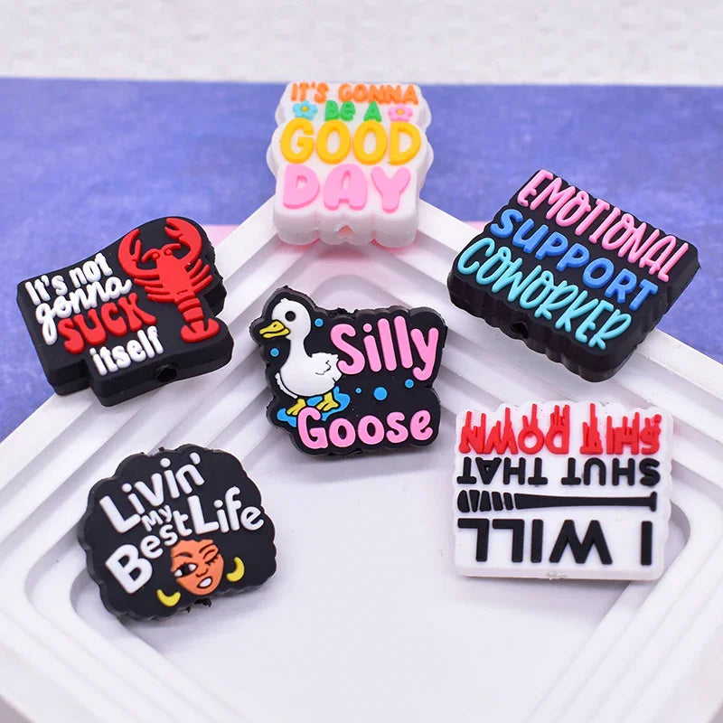 Colorful Slogan Silicone Focus Beads