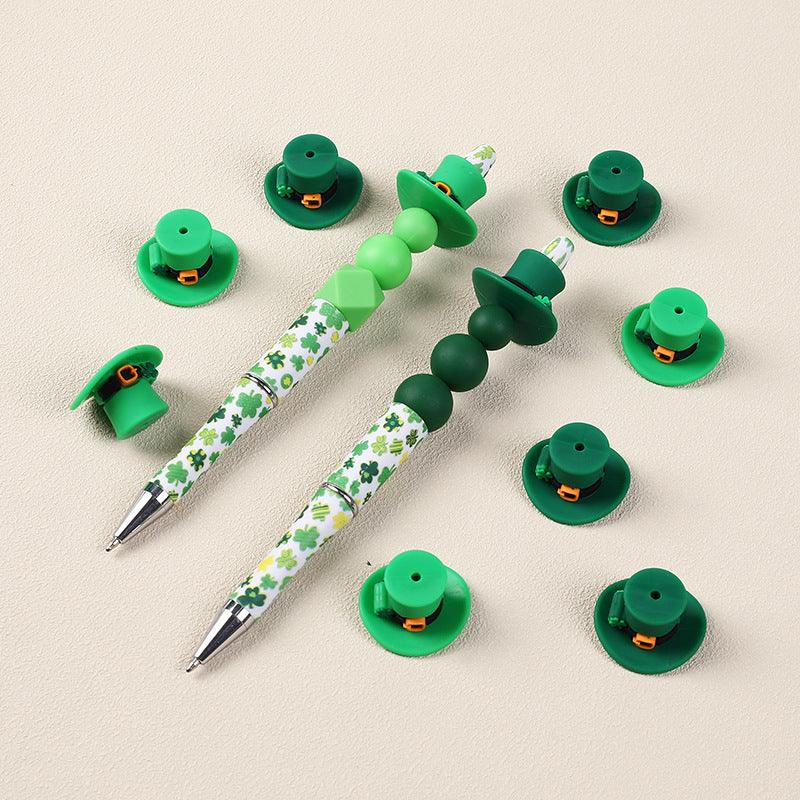 Lucky Hat 3D Silicone Beads St. Patrick's Day Shamrock Beaded Pen Cap