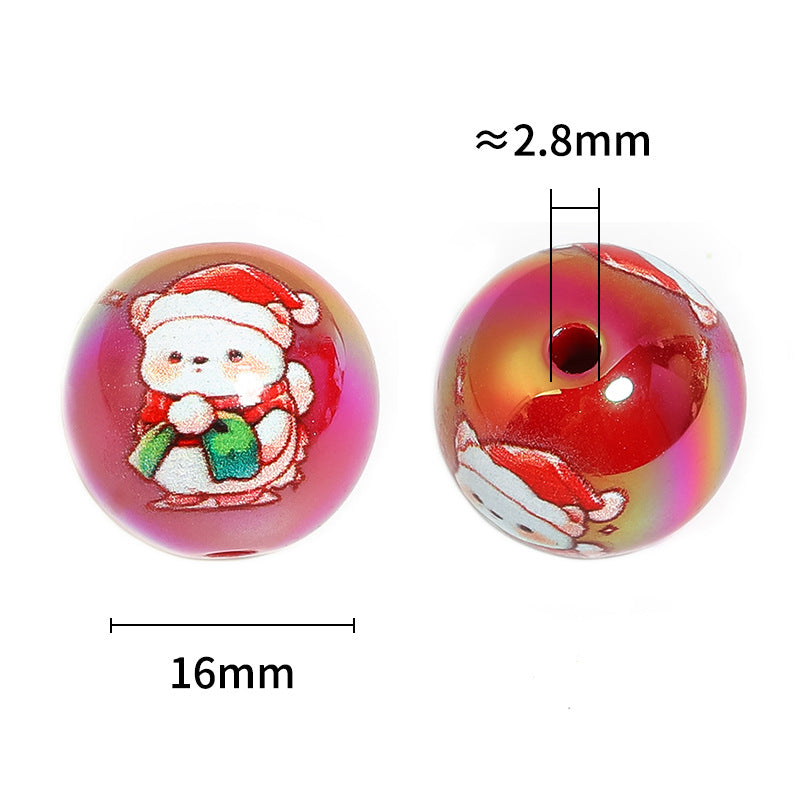 16MM Christmas Beads Cartoon Santa Claus Elk Print Beads
