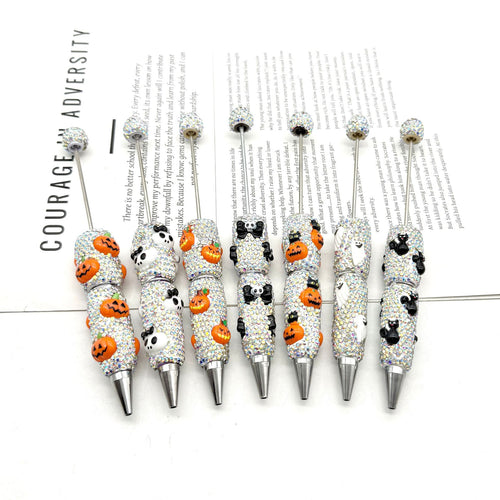 Halloween Pumpkin Beaded Pen Covered with Diamonds and Accessories