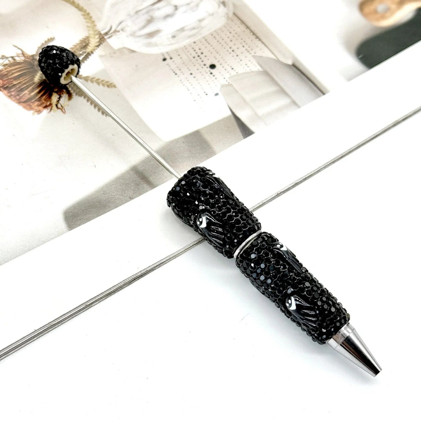 Halloween Pumpkin Beaded Pen Covered with Diamonds and Accessories