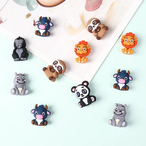3D Silicone Beads Cartoon Panda Hippo Lion Three-dimensional Animal Focal Beads