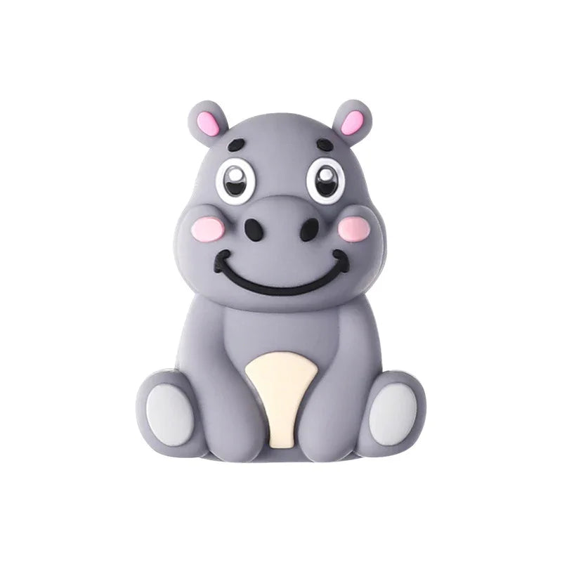 3D Silicone Beads Cartoon Panda Hippo Lion Three-dimensional Animal Focal Beads