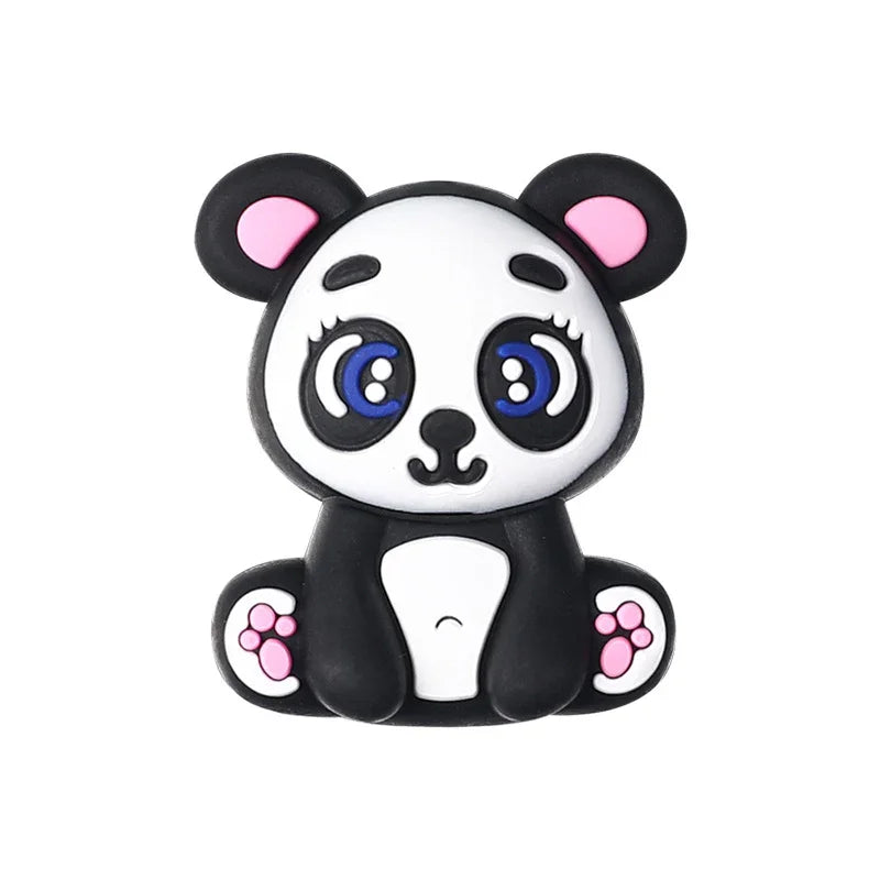 3D Silicone Beads Cartoon Panda Hippo Lion Three-dimensional Animal Focal Beads