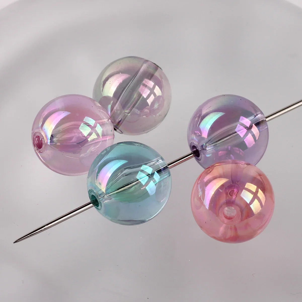 16MM Transparent Colored Plated Dazzling Straight Hole Round Beads Acrylic Beads