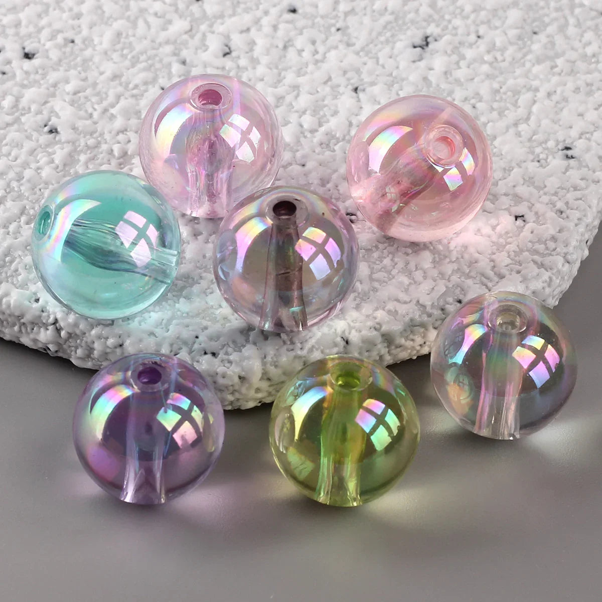 16MM Transparent Colored Plated Dazzling Straight Hole Round Beads Acrylic Beads