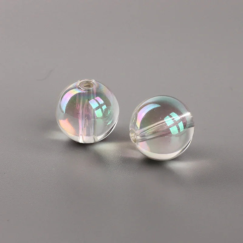 16MM Transparent Colored Plated Dazzling Straight Hole Round Beads Acrylic Beads