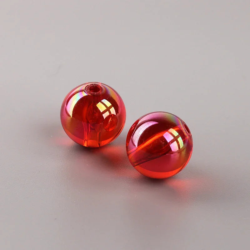 16MM Transparent Colored Plated Dazzling Straight Hole Round Beads Acrylic Beads