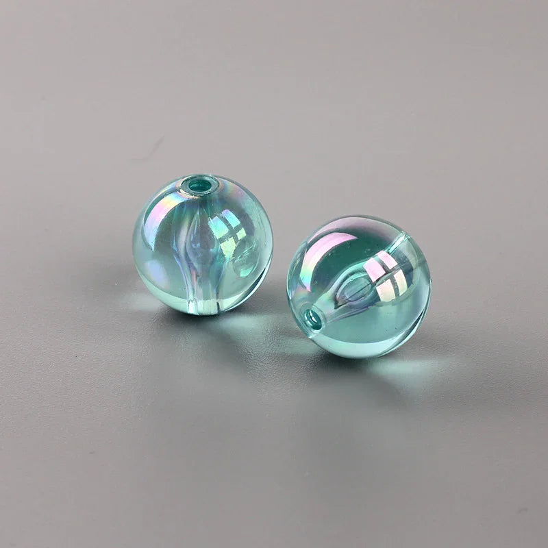 16MM Transparent Colored Plated Dazzling Straight Hole Round Beads Acrylic Beads