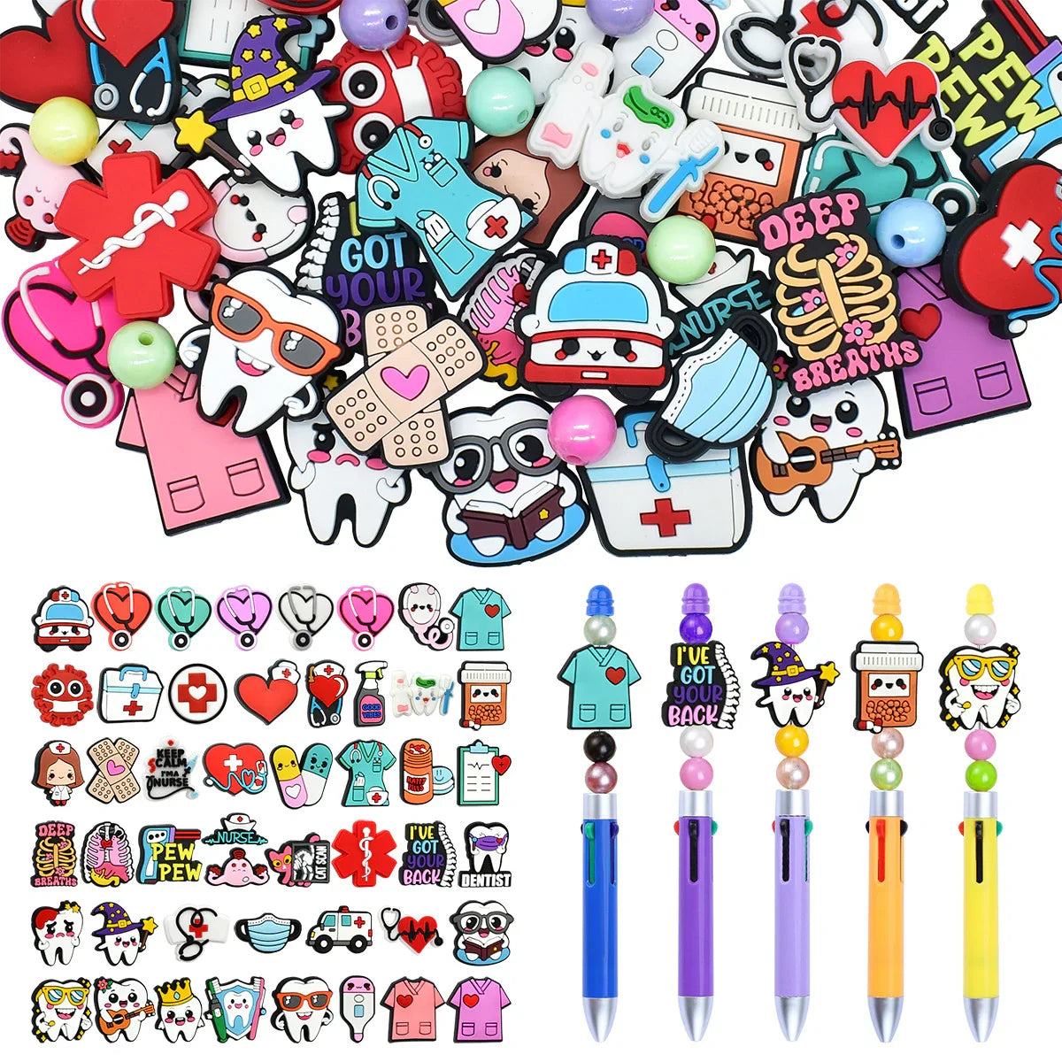 Medical Series Bead Pen Colorful Silicone Focal Beads