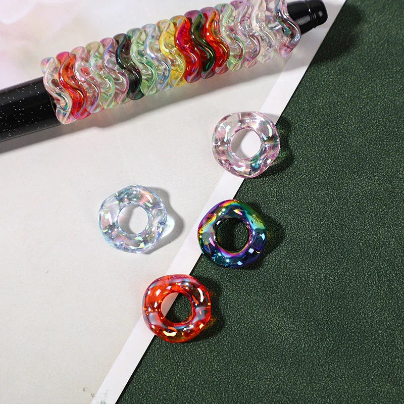 Stacking Hexagonal Tactile Paint Macaron Color Round Wave Lace Beaded Spacer