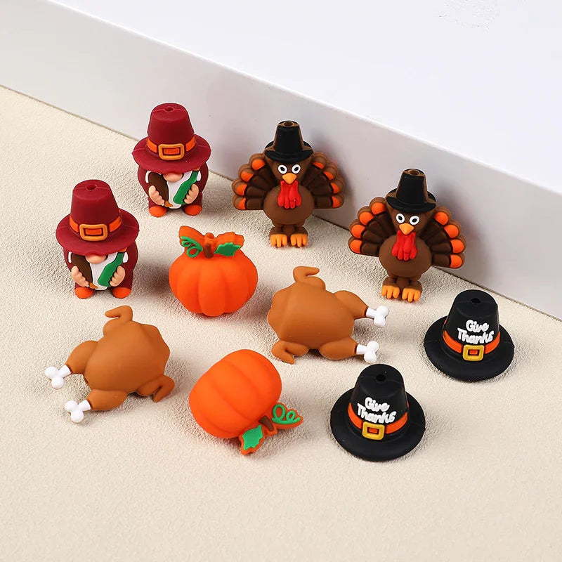 3D Thanksgiving Silicone Beads with Pumpkin Silicone Focal Beads