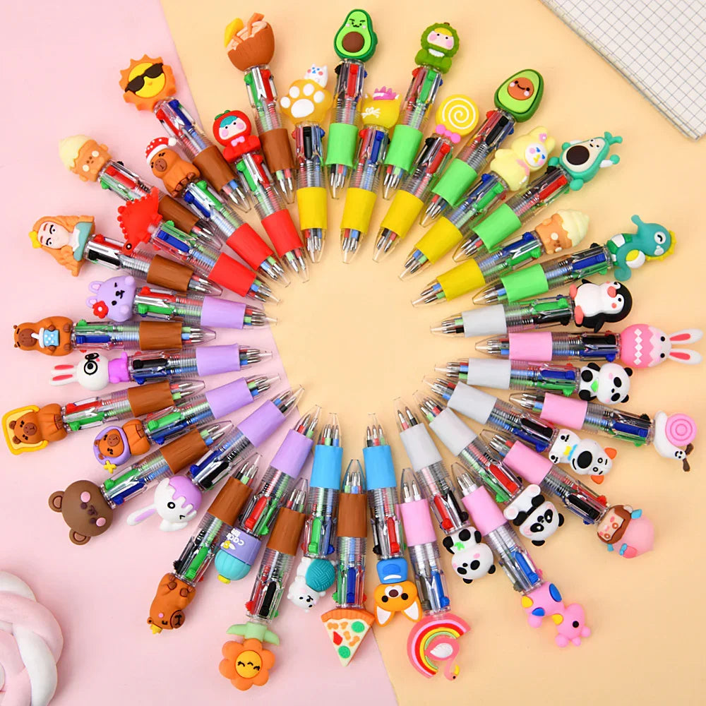 Cute Cartoon Mini Four-color Ballpoint Pen Silicone Beaded Finished Pen