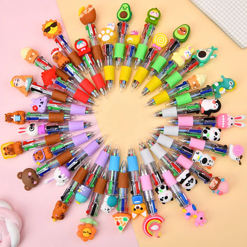 Cute Cartoon Mini Four-color Ballpoint Pen Silicone Beaded Finished Pen
