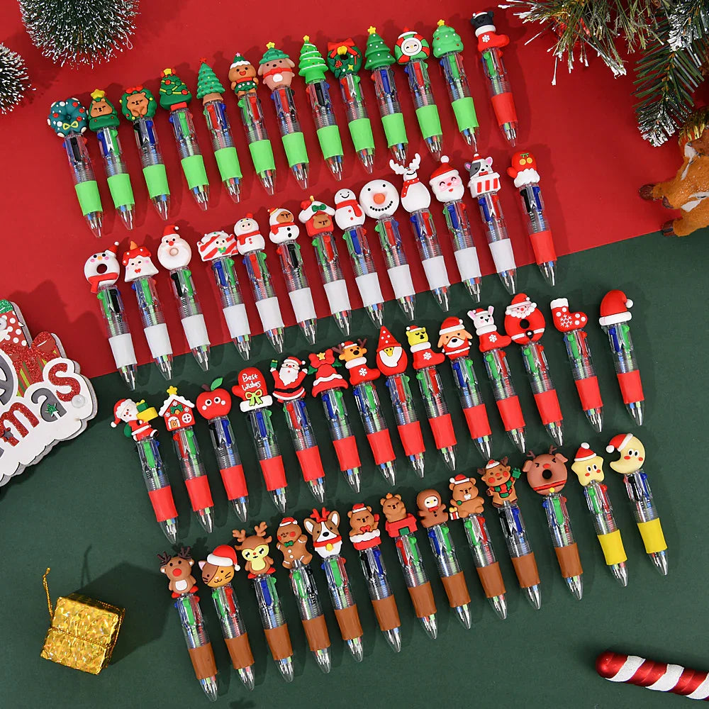 Cute Cartoon Mini Four-color Ballpoint Pen Silicone Beaded Finished Pen