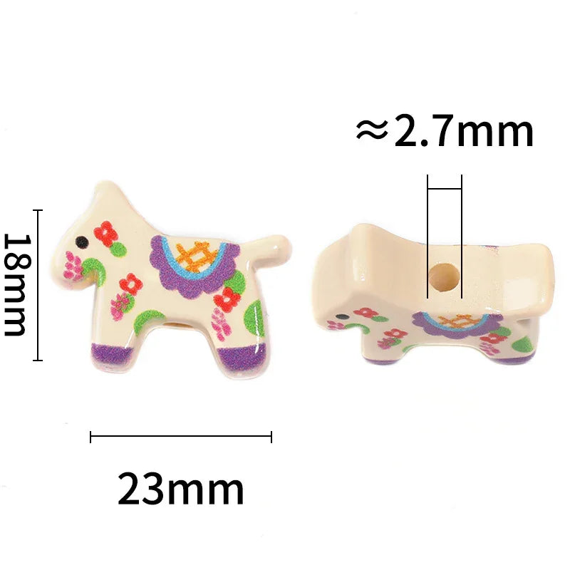 Cute Creamy Small Trojan Beaded Acrylic Printed Vertical Hole Beads