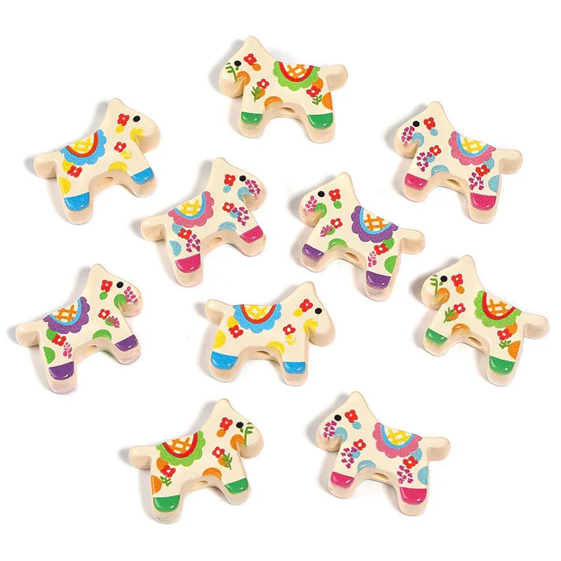 Cute Creamy Small Trojan Beaded Acrylic Printed Vertical Hole Beads