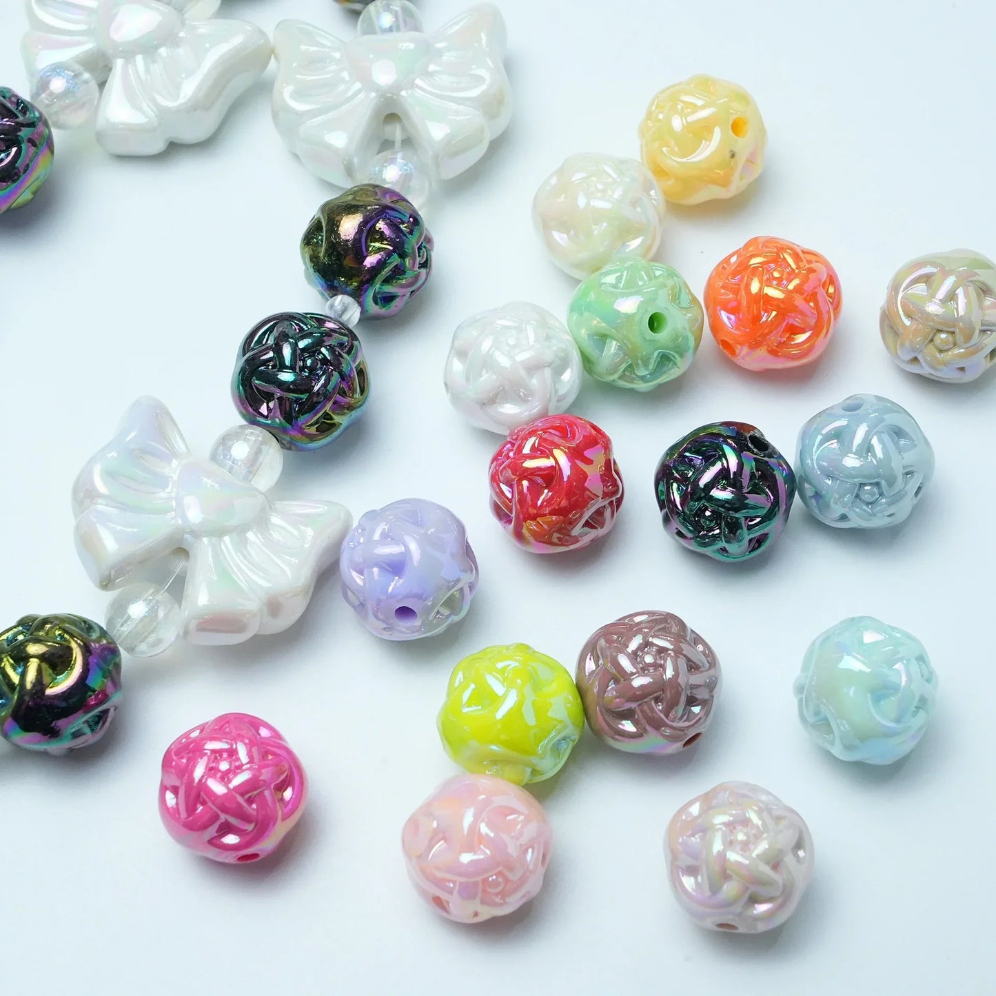 12MM Solid Color Plated AB Wool Ball Acrylic Beads