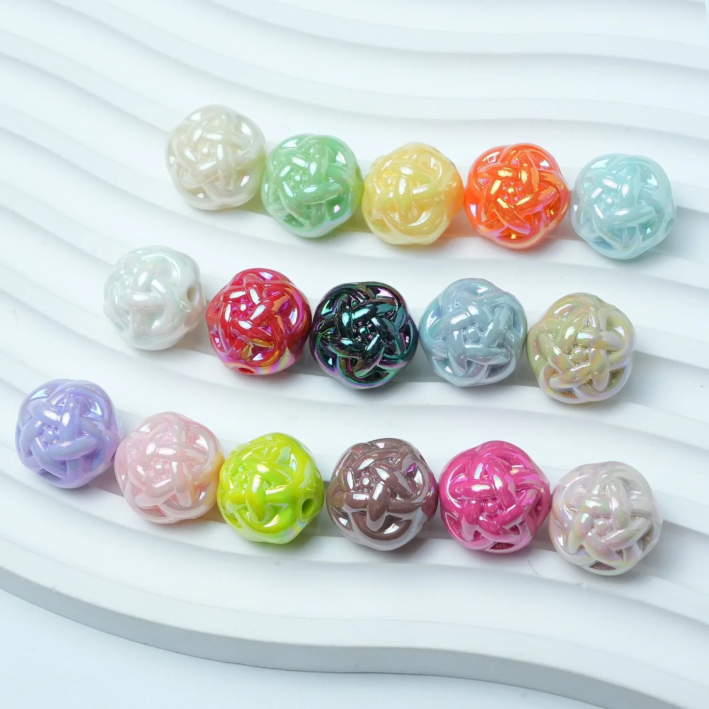 12MM Solid Color Plated AB Wool Ball Acrylic Beads