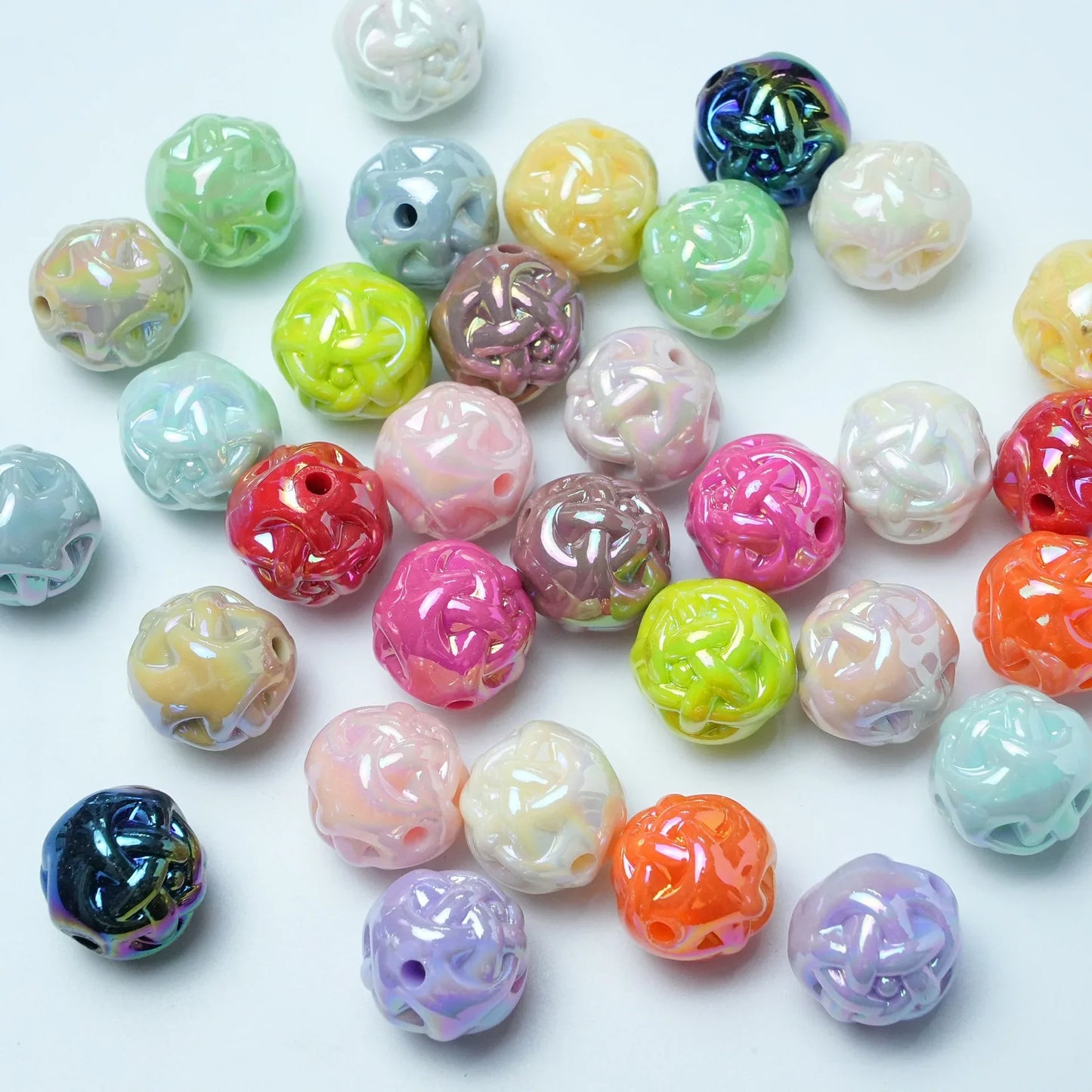 12MM Solid Color Plated AB Wool Ball Acrylic Beads