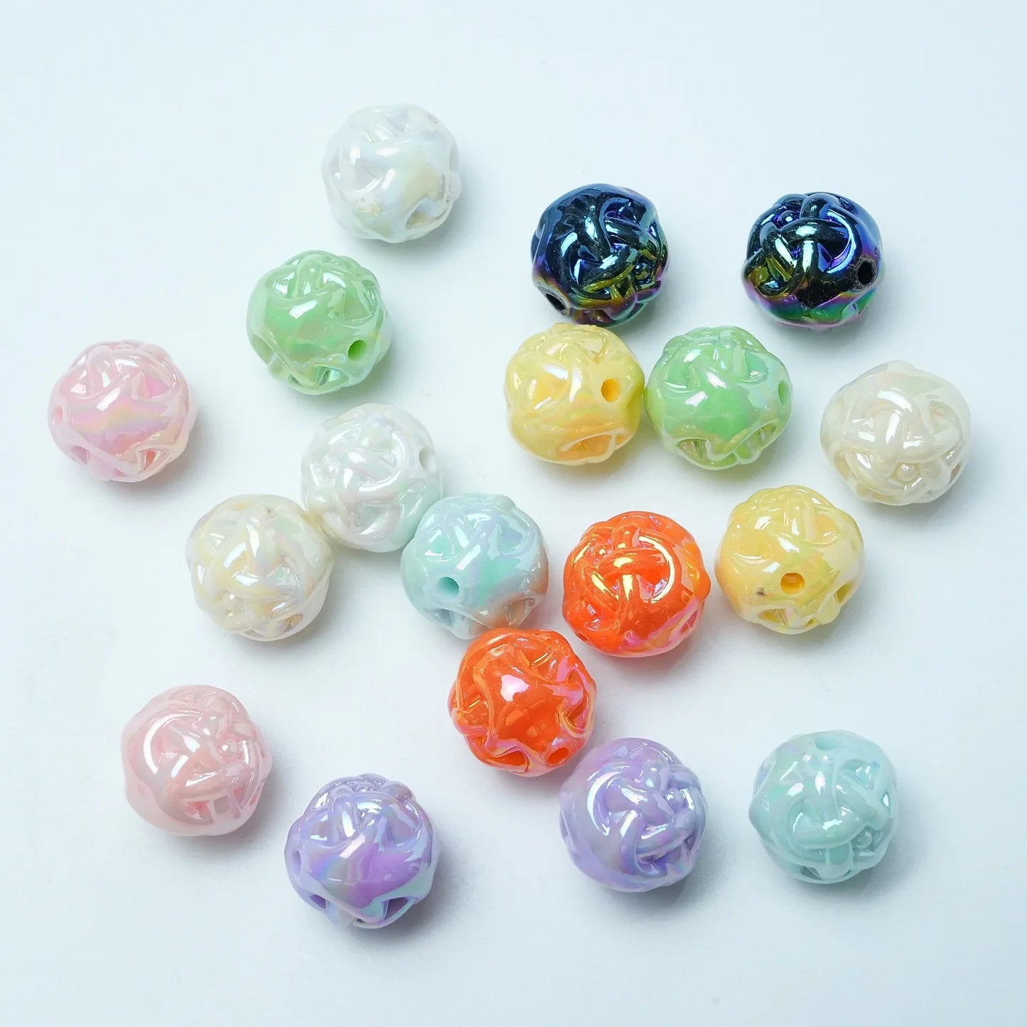 12MM Solid Color Plated AB Wool Ball Acrylic Beads