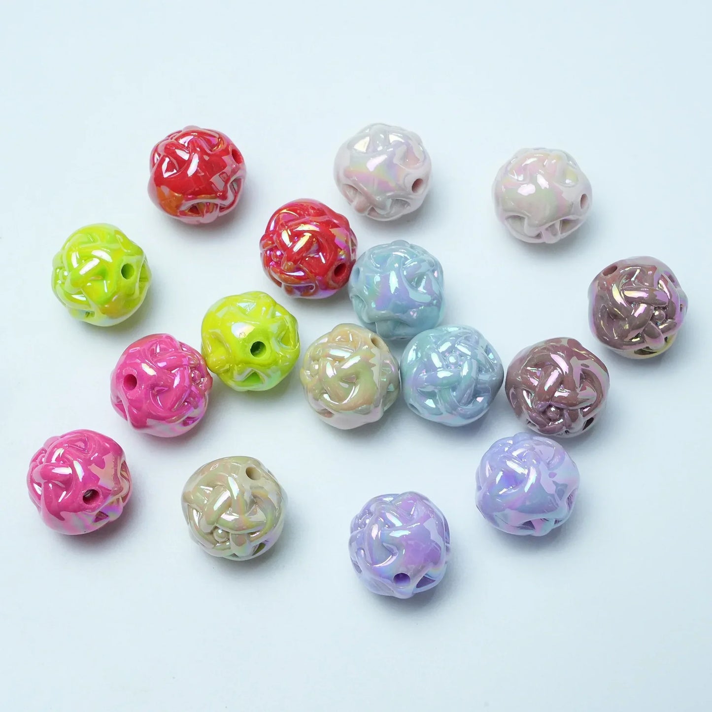 12MM Solid Color Plated AB Wool Ball Acrylic Beads