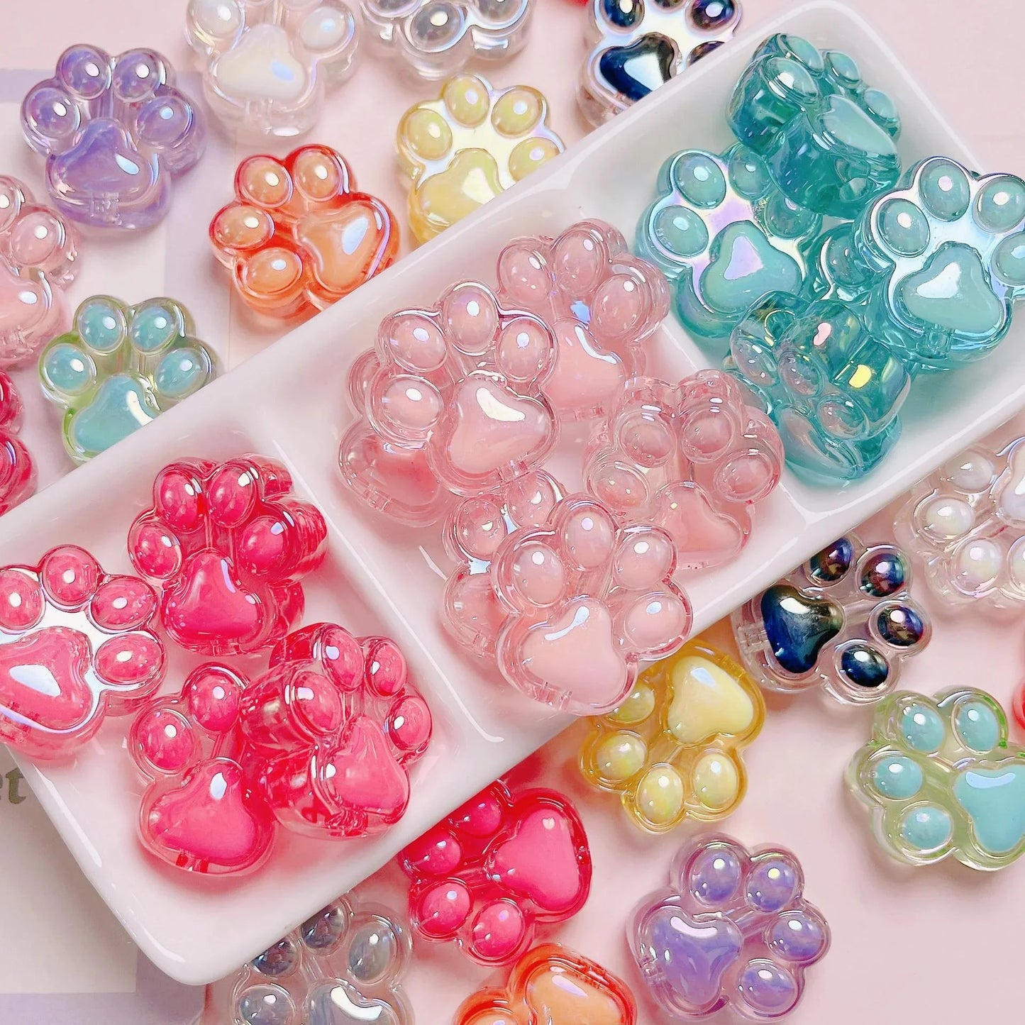 Acrylic Colorful Transparent Cute Cat Claw Vertical Hole Beads Length 26mm, hole diameter about 4mm