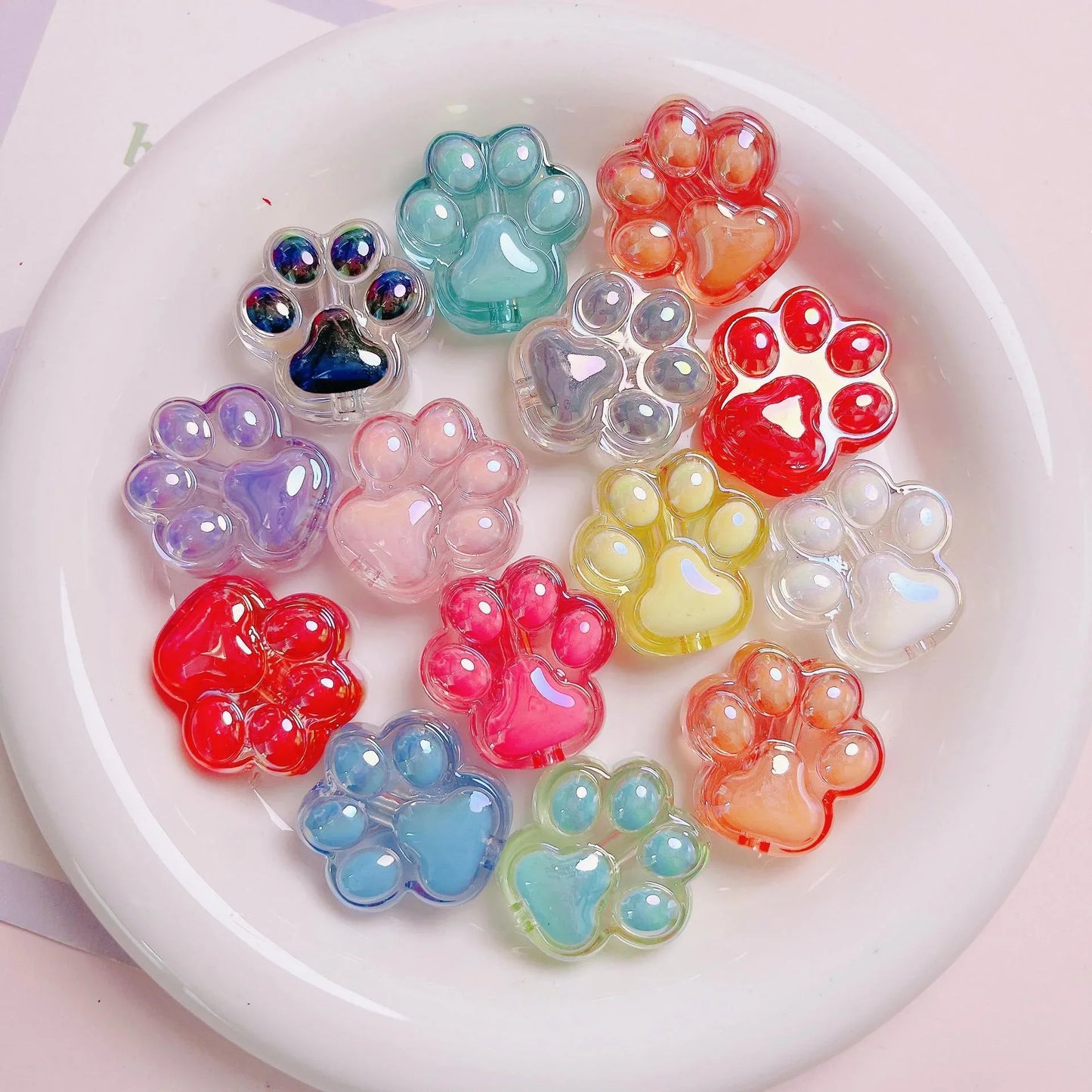 Acrylic Colorful Transparent Cute Cat Claw Vertical Hole Beads Length 26mm, hole diameter about 4mm