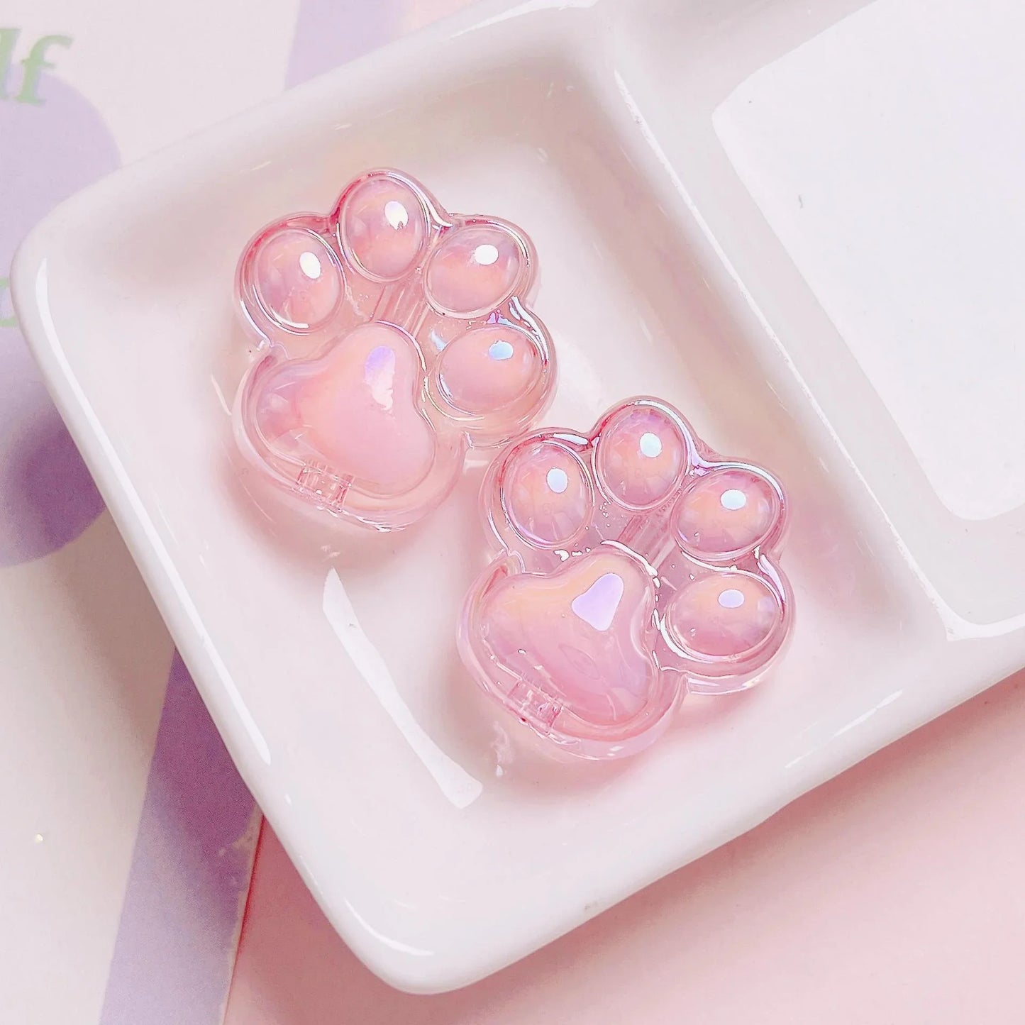 Acrylic Colorful Transparent Cute Cat Claw Vertical Hole Beads Length 26mm, hole diameter about 4mm