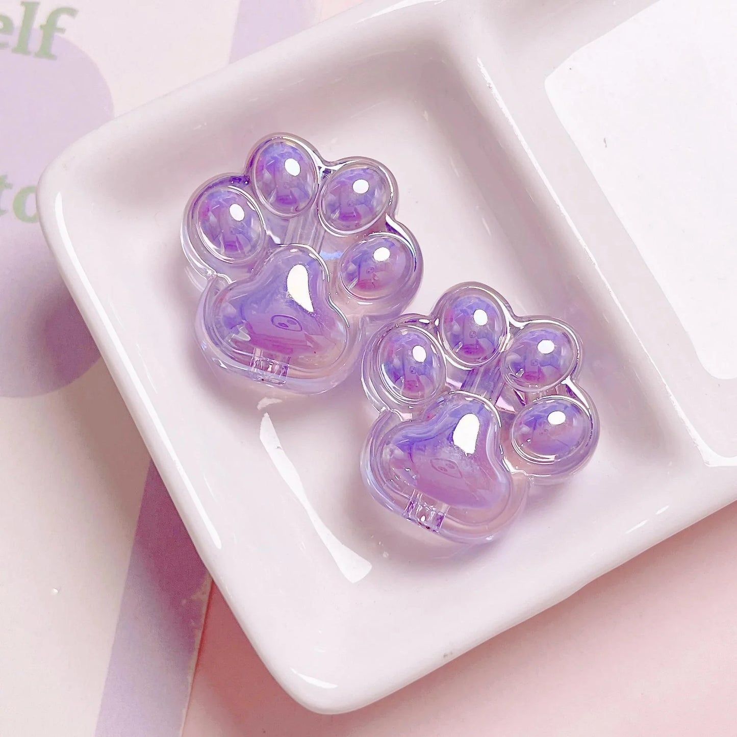 Acrylic Colorful Transparent Cute Cat Claw Vertical Hole Beads Length 26mm, hole diameter about 4mm