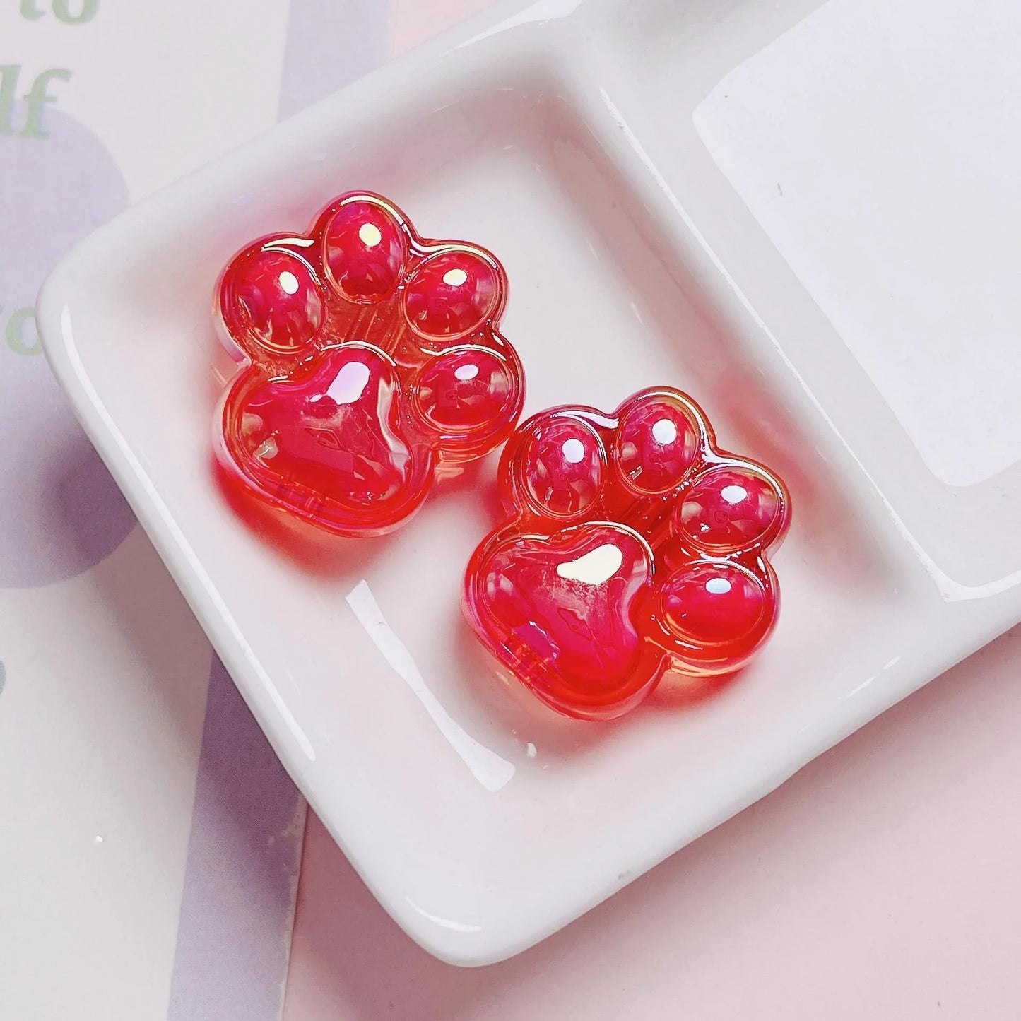 Acrylic Colorful Transparent Cute Cat Claw Vertical Hole Beads Length 26mm, hole diameter about 4mm
