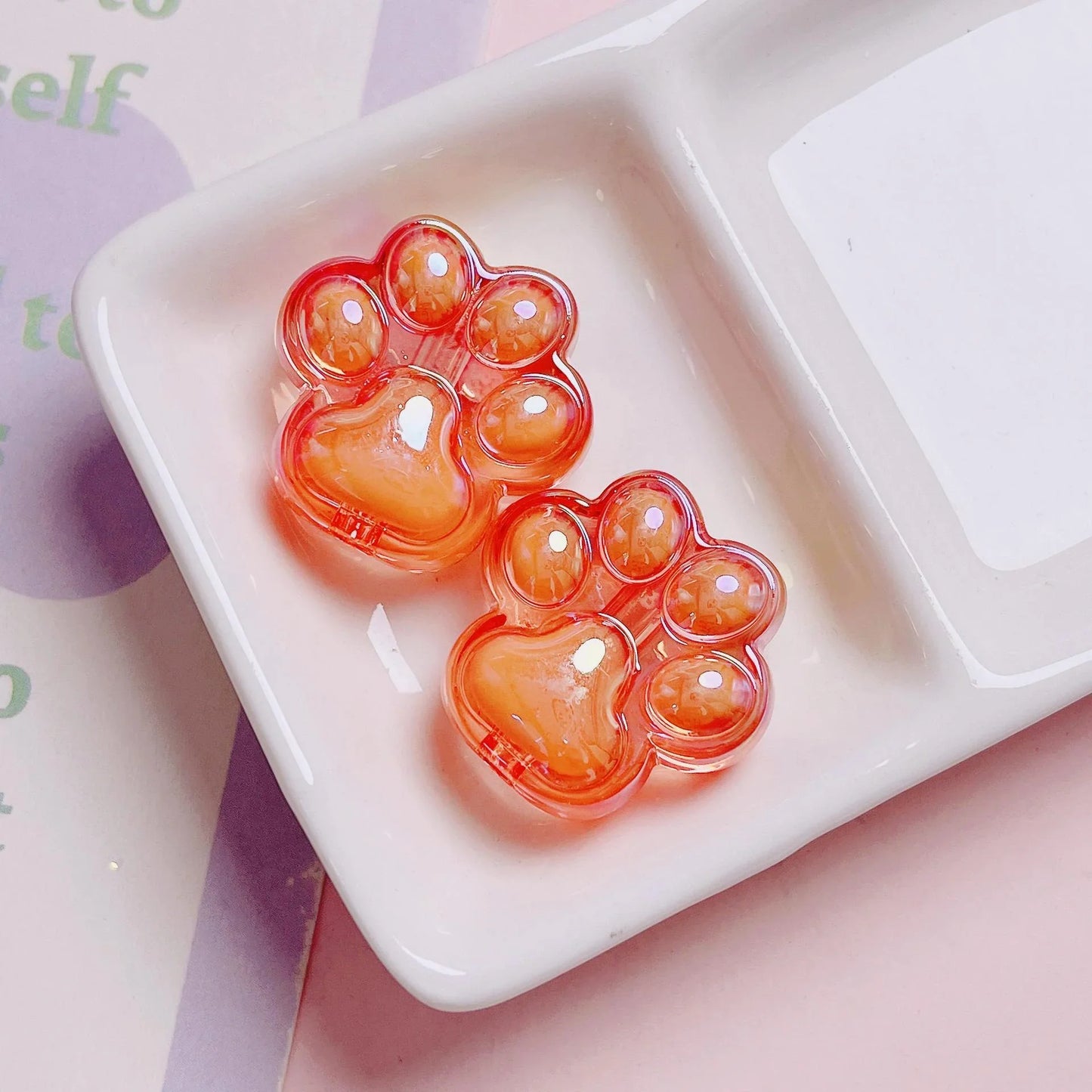 Acrylic Colorful Transparent Cute Cat Claw Vertical Hole Beads Length 26mm, hole diameter about 4mm