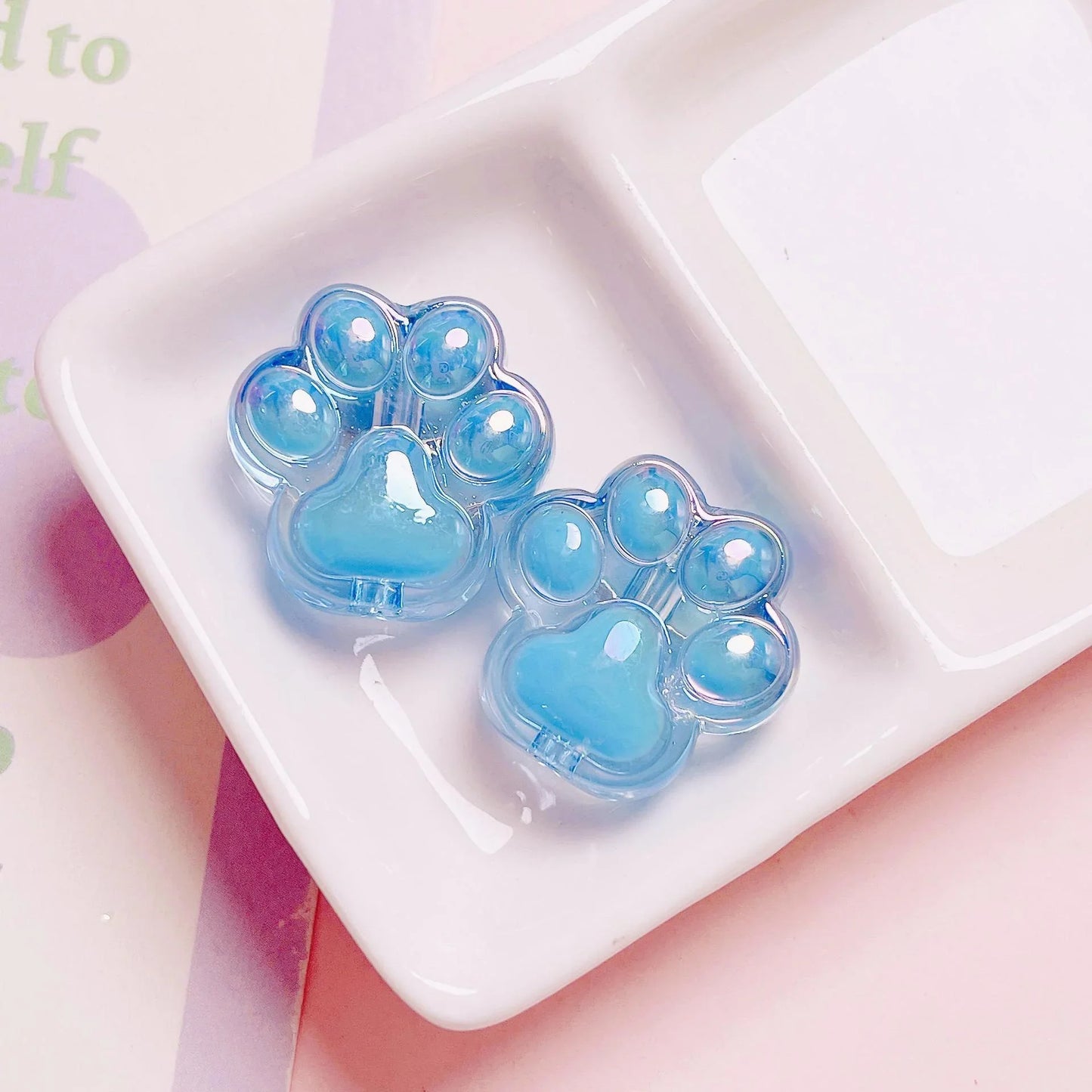 Acrylic Colorful Transparent Cute Cat Claw Vertical Hole Beads Length 26mm, hole diameter about 4mm