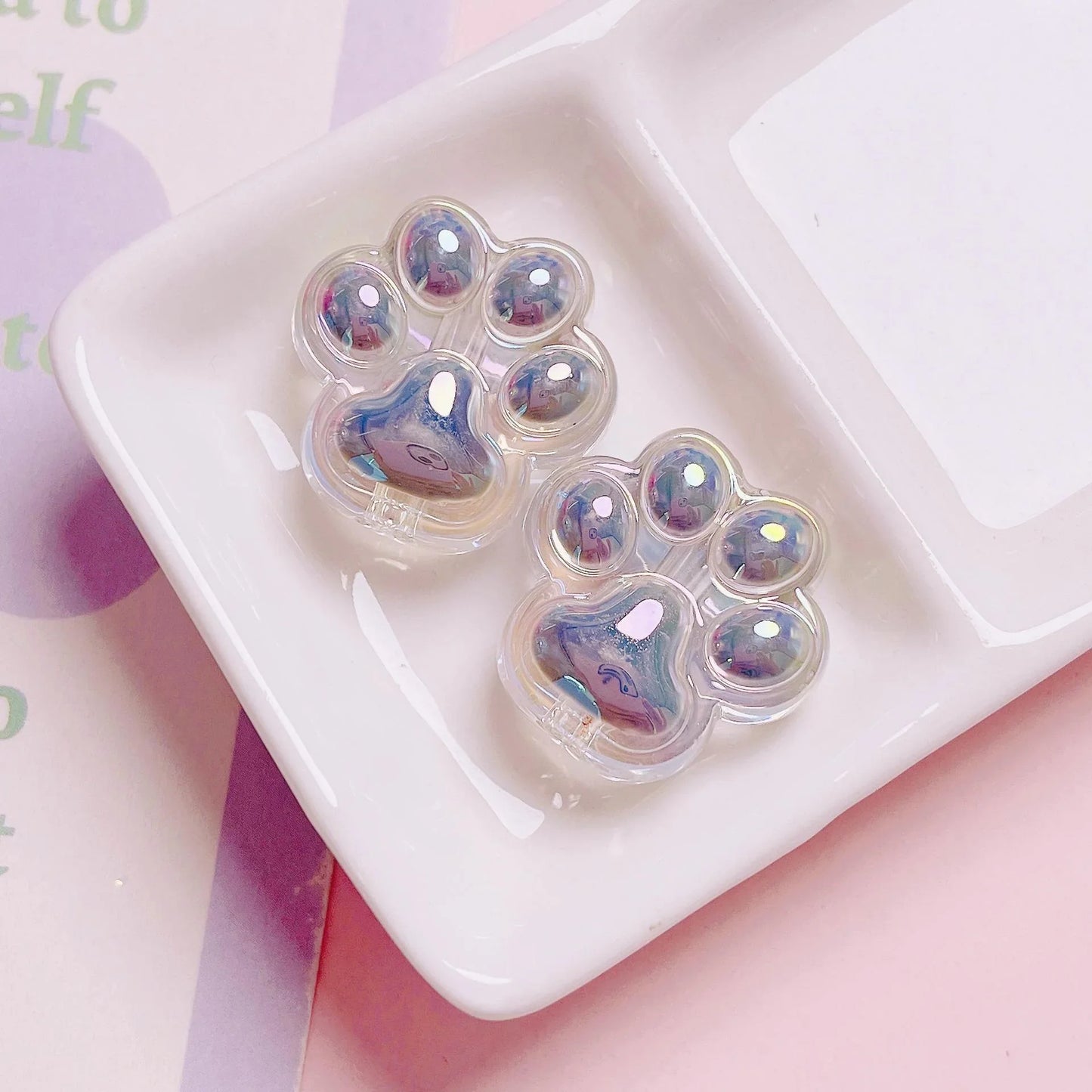Acrylic Colorful Transparent Cute Cat Claw Vertical Hole Beads Length 26mm, hole diameter about 4mm